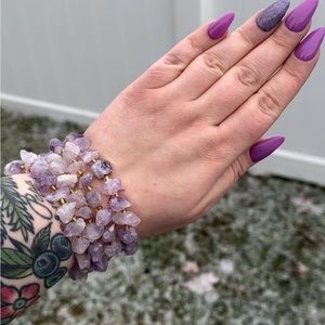 Raw Amethyst Crystal Purple Chunky Stretchy One Size Beaded Bracelet